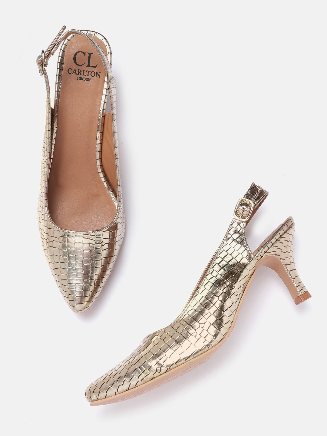 

Carlton London Women Gold-Toned Snake Skin Textured Pumps