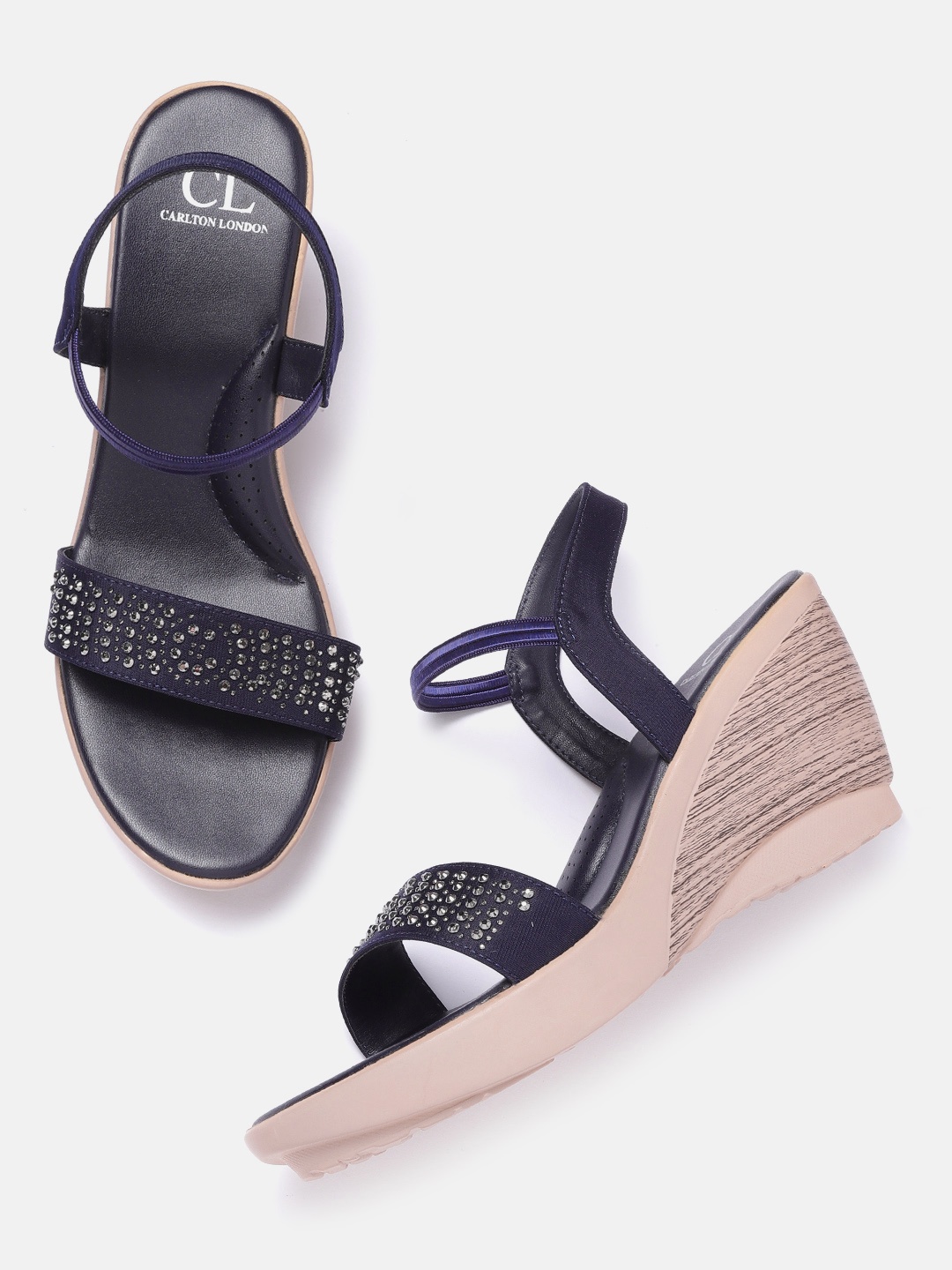 

Carlton London Women Navy Blue Stone Embellished Wedge Heel