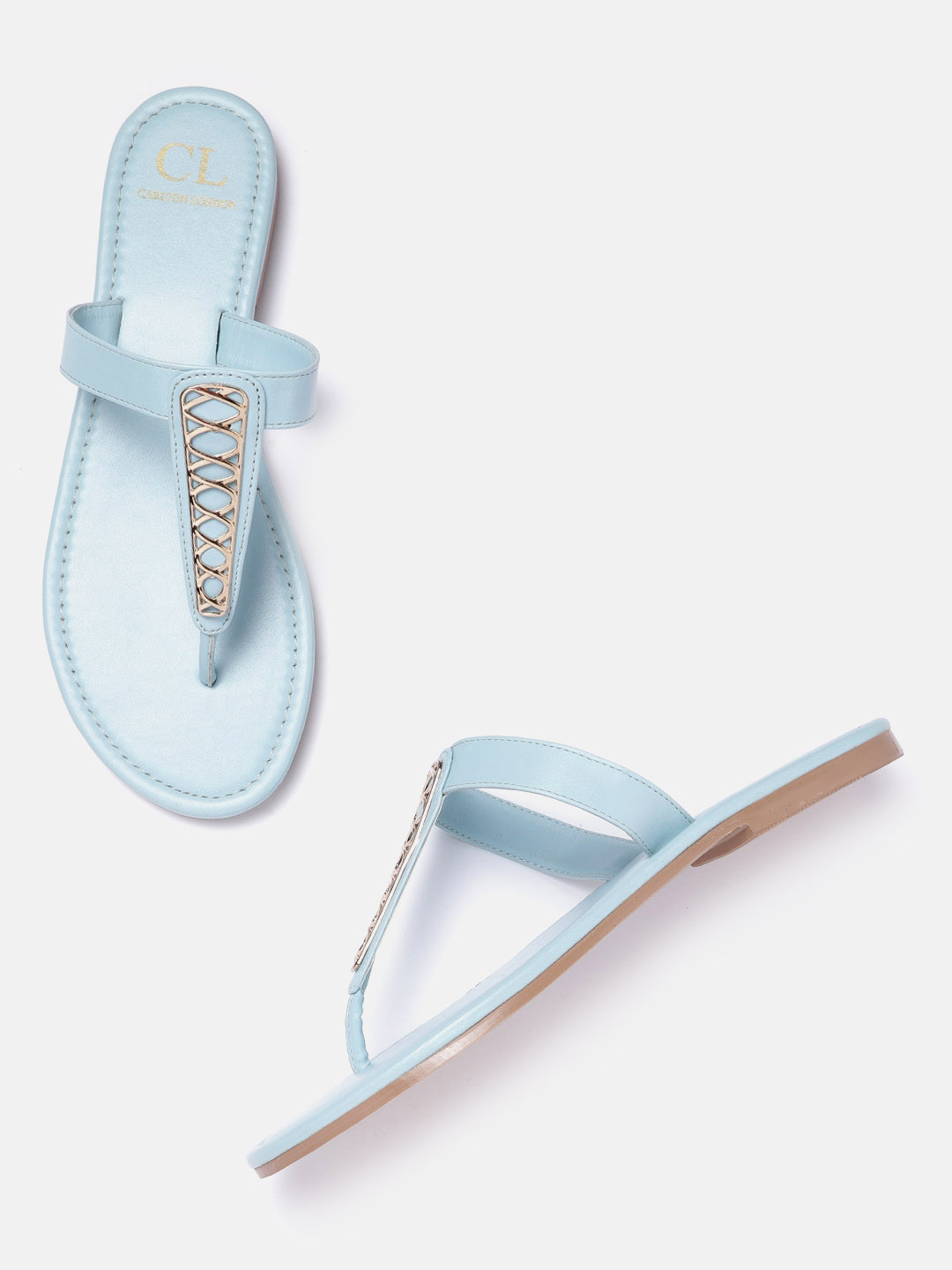 

Carlton London Women Blue & Gold-Toned T-Strap Flats