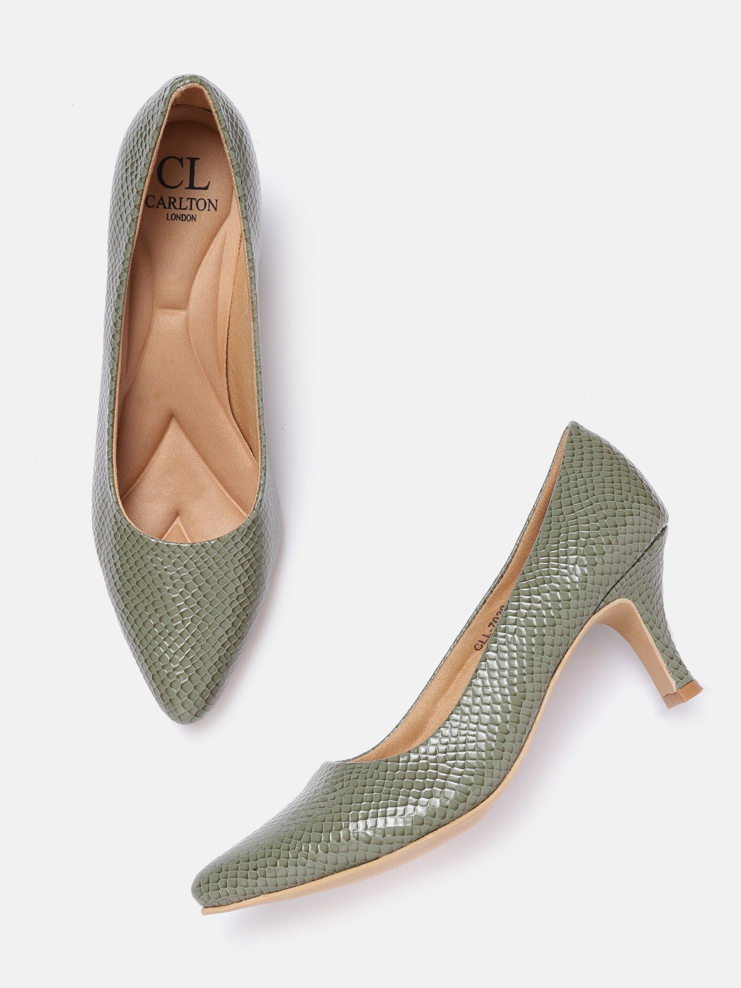

Carlton London Olive Green Snake Skin Textured Pumps