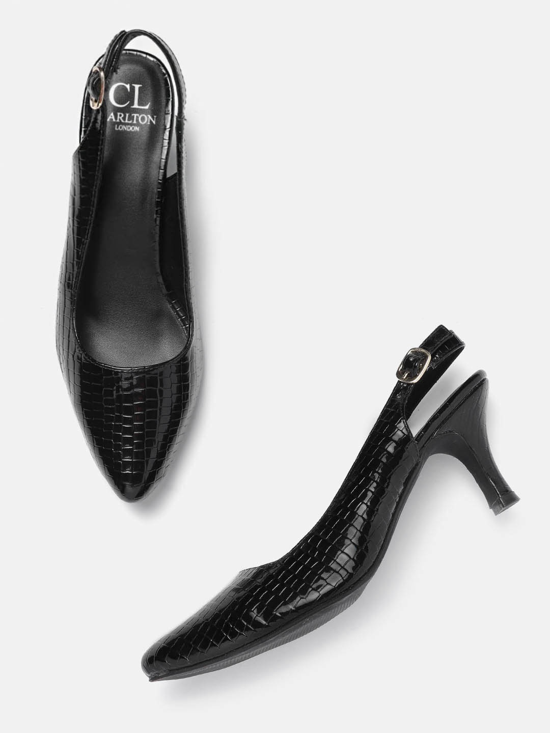 

Carlton London Women Black Snake Skin Textured Pumps
