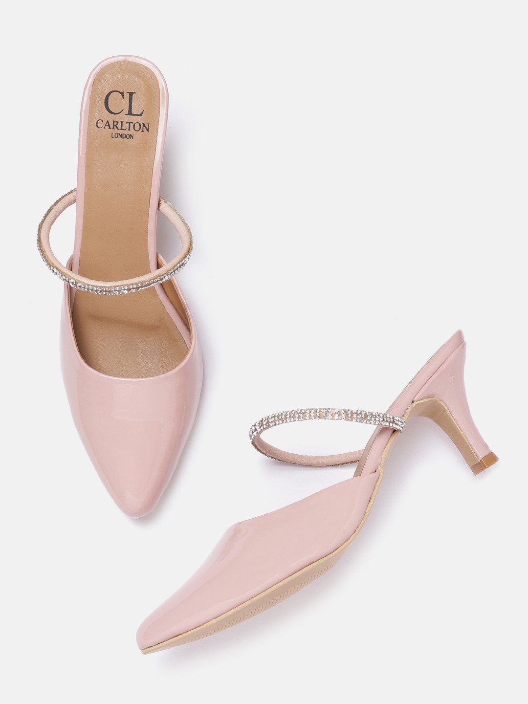 

Carlton London Women Pink Solid Stone Embellished Pointed Toe Pumps