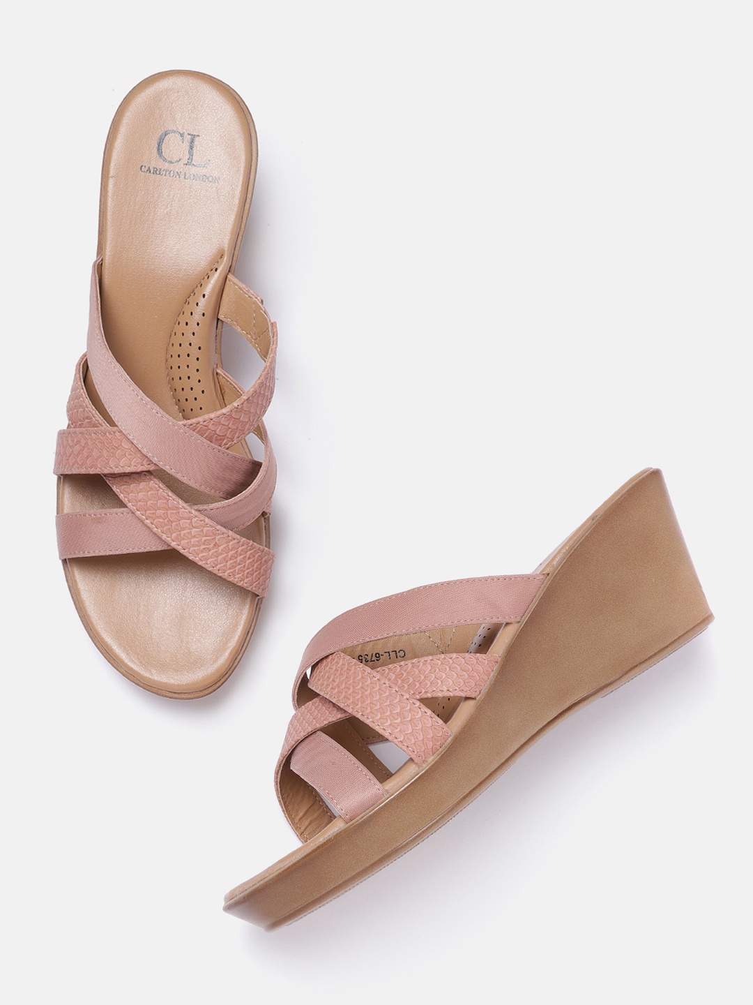

Carlton London Women Dusty Pink Snake Skin Textured Wedge Heels, Rose