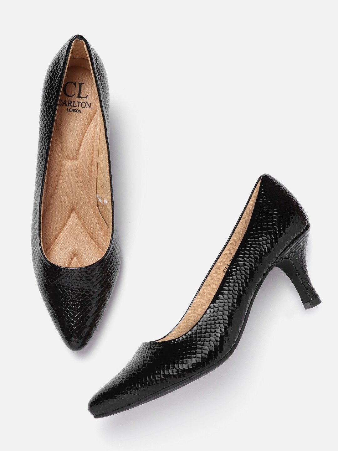 

Carlton London Women Black Snake Skin Textured Pumps