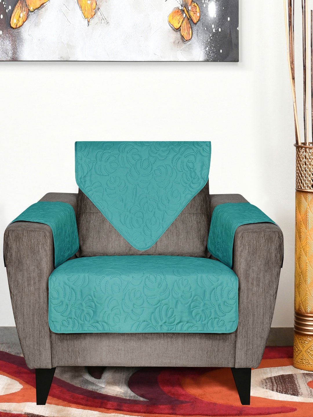 

Athome by Nilkamal Sea Green Solid Reversible 1 Seater Sofa Cover
