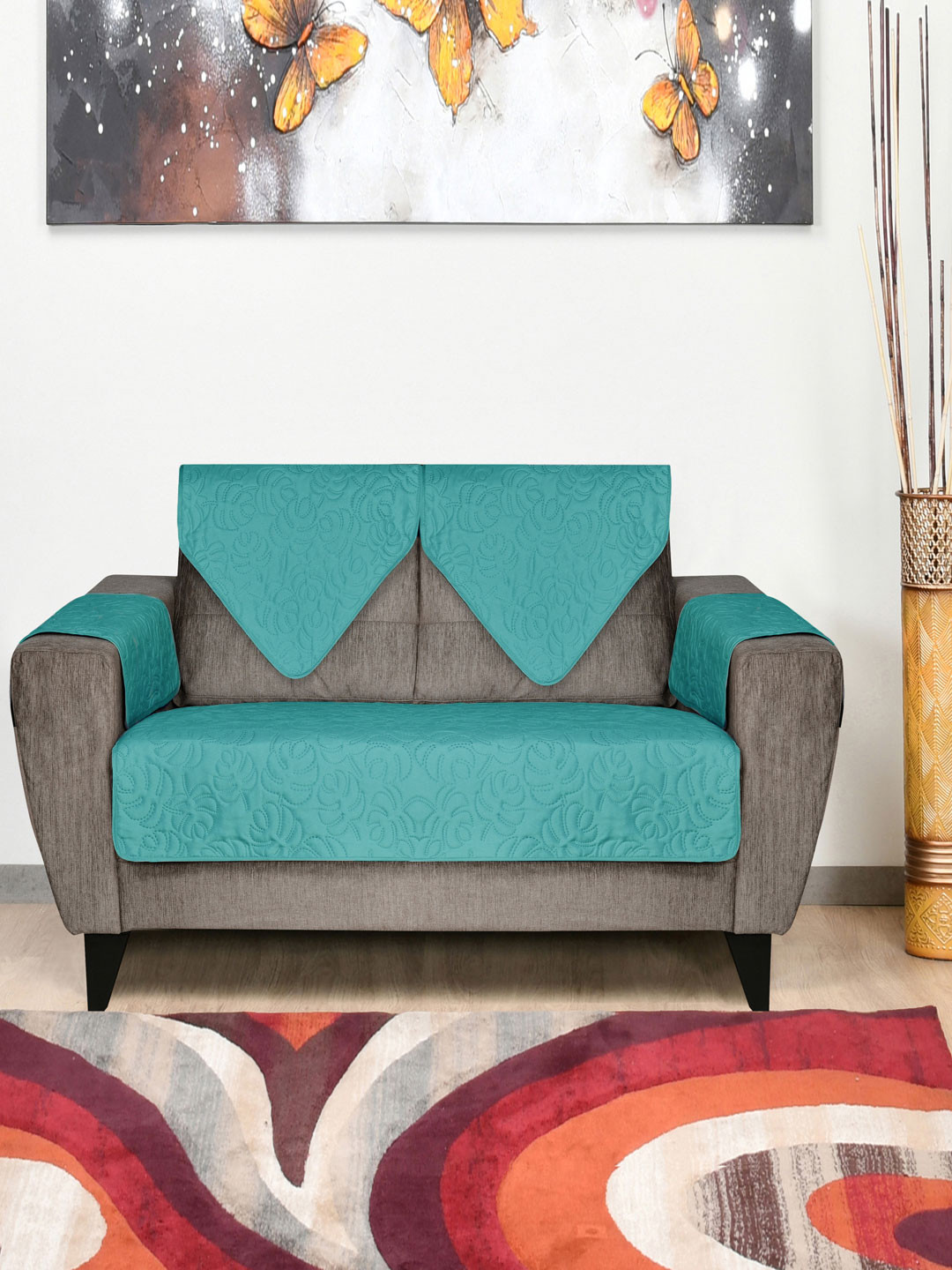 

Athome by Nilkamal Sea Green Solid Reversible 2 Seater Sofa Cover