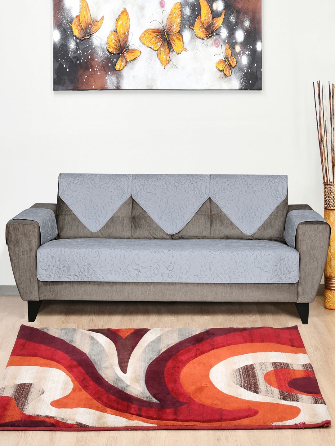 

Athome by Nilkamal Grey Solid 3-Seater Reversible Sofa Cover