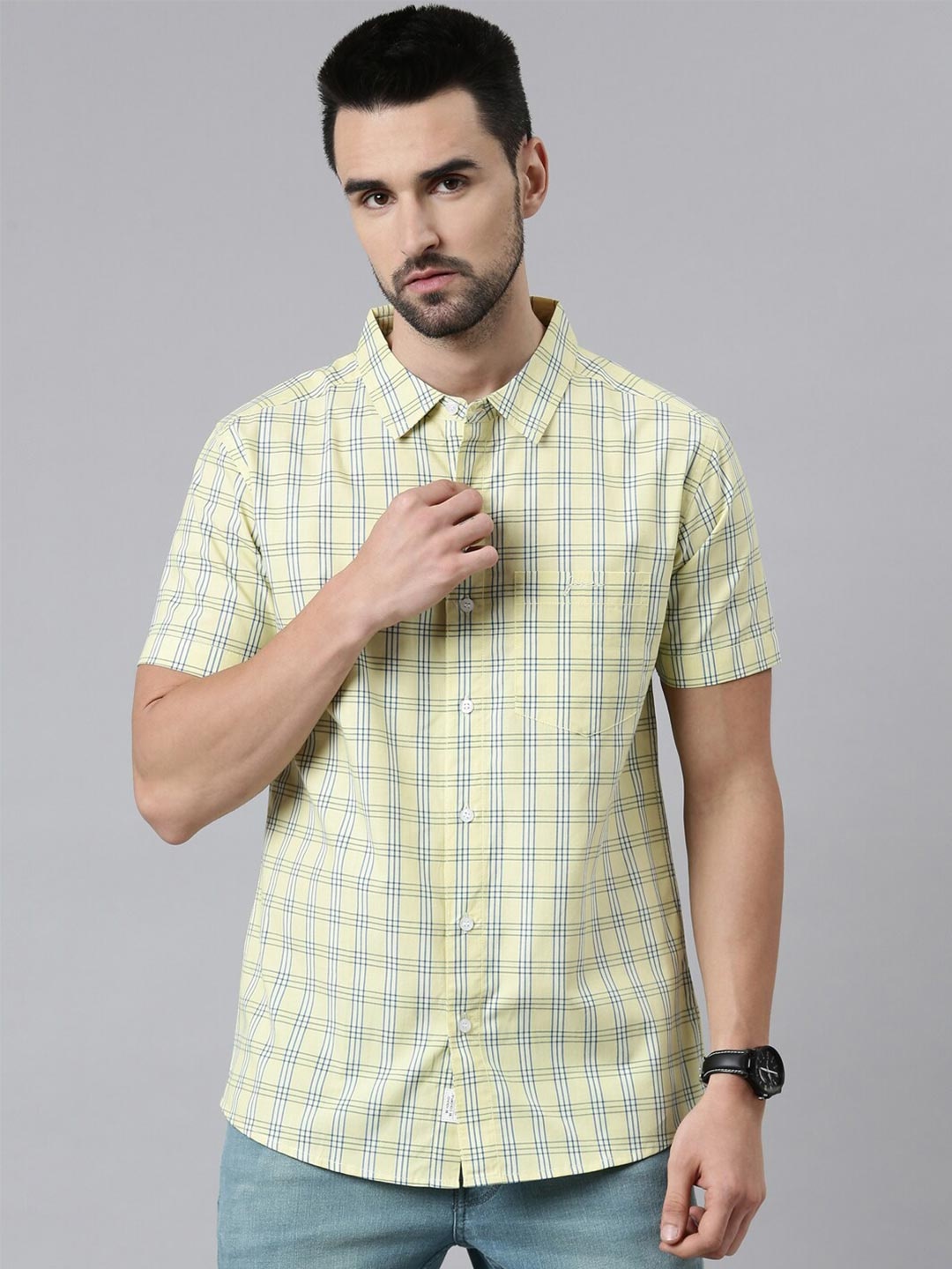 

Joven Men Yellow Comfort Tartan Checks Checked Casual Shirt