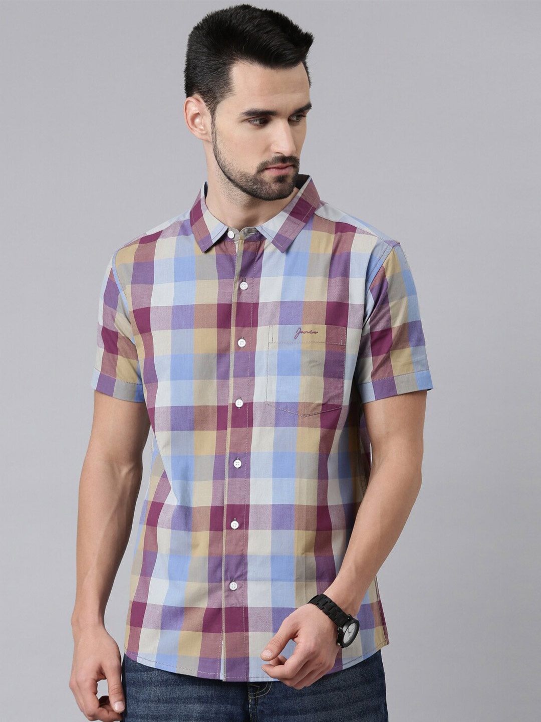 

Joven Men Purple Comfort Buffalo Checks Checked Casual Shirt