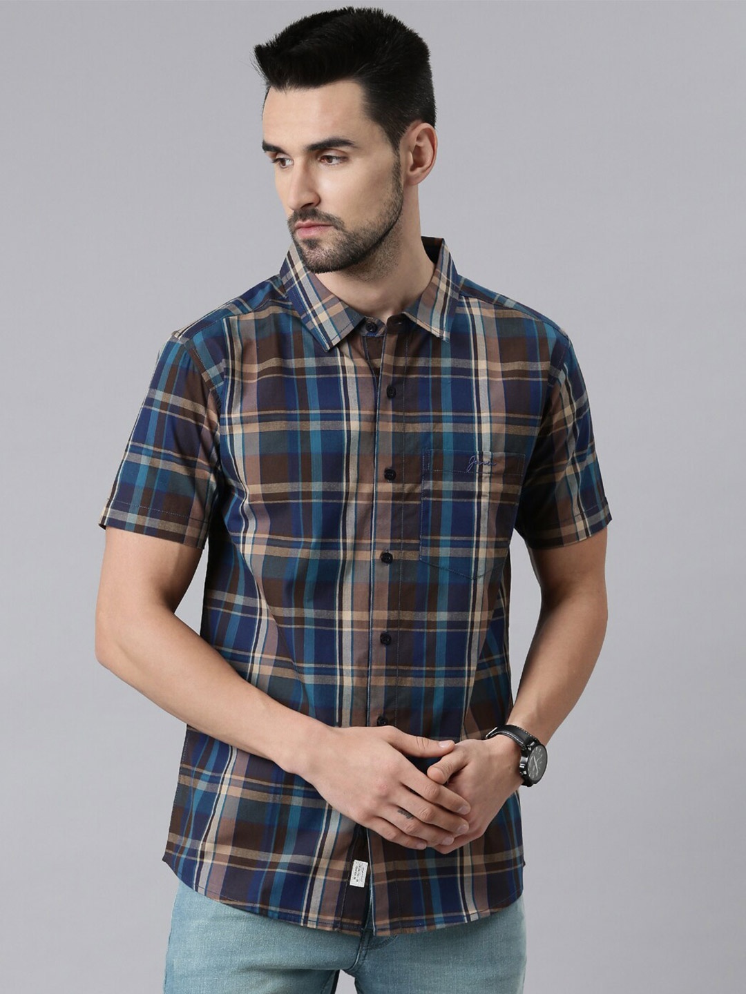 

Joven Men Olive Green Comfort Tartan Checks Checked Casual Shirt