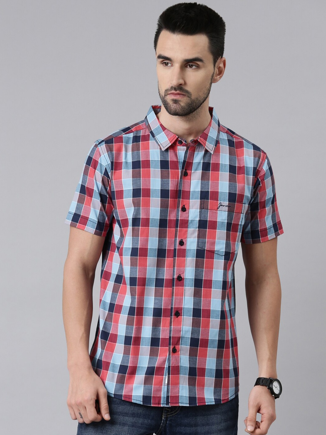 

Joven Men Comfort Regular Fit Tartan Checked Cotton Casual Shirt, Multi