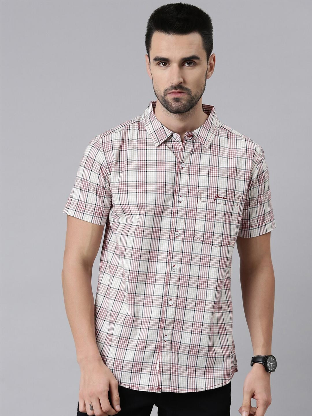 

Joven Men Beige Checked Cotton Comfort Casual Shirt