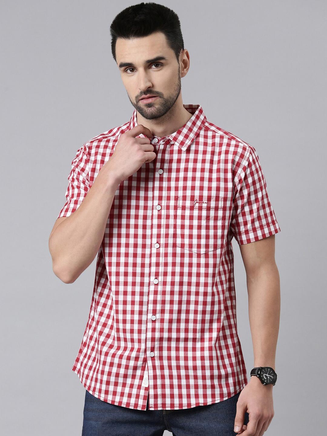 

Joven Men Red Comfort Gingham Checks Checked Casual Shirt