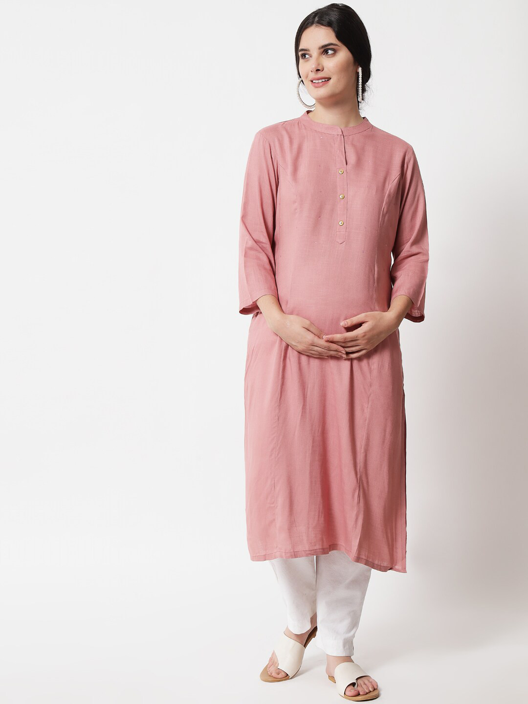 

Aujjessa Women Pink Maternity Kurta