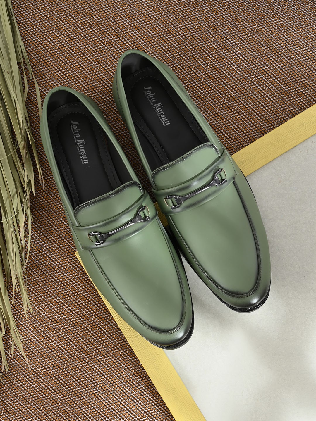 

John Karsun Men Green Synthetic leather Loafers