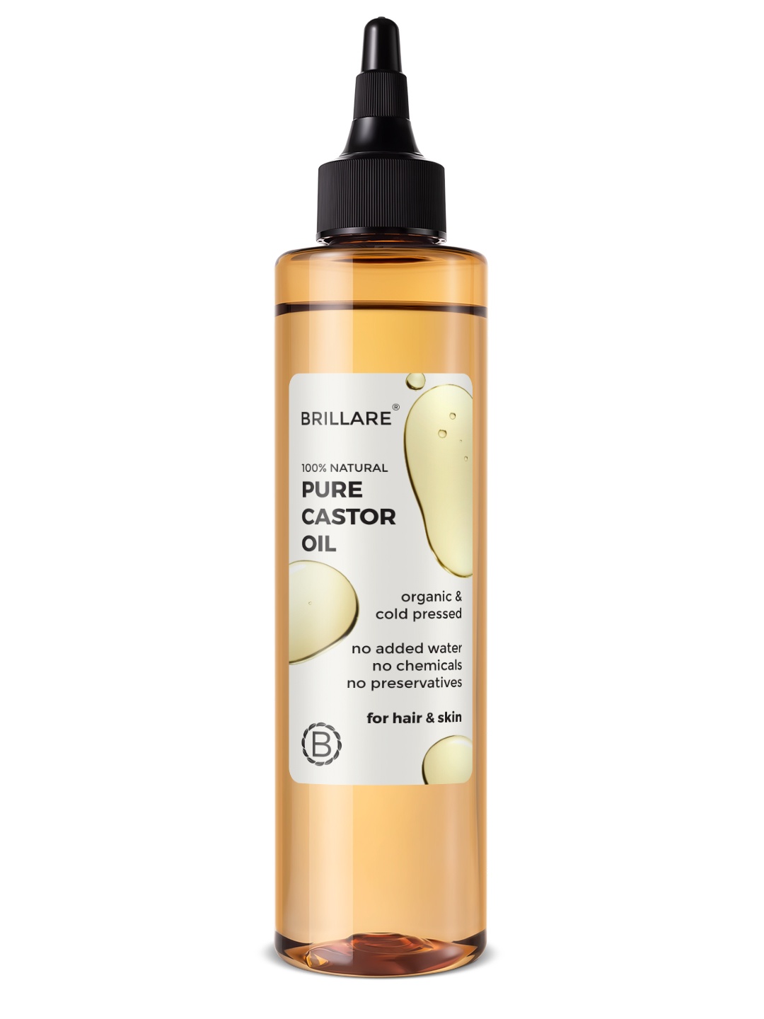 

BRILLARE Organic Cold-Pressed Pure Castor Oil for Hair & Body - 200ml, Beige