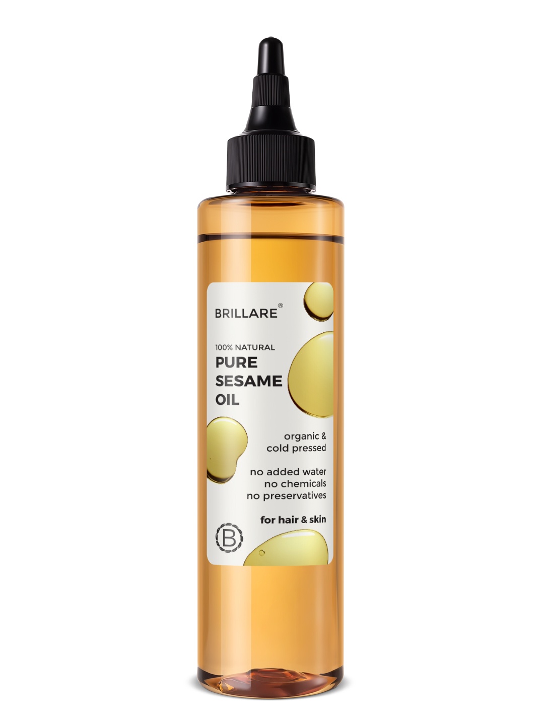 

BRILLARE Sustainable Organic Cold-Pressed Pure Sesame Oil for Hair & Body - 200ml, Beige