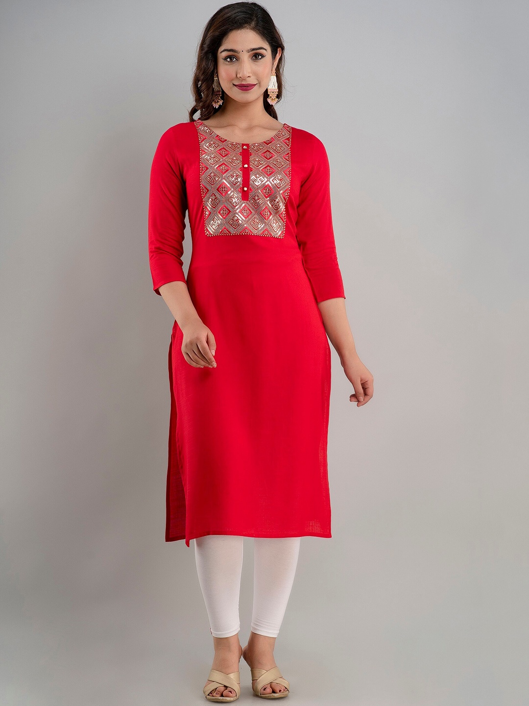 

Charu Women Pink Yoke Design Thread Work Kurta