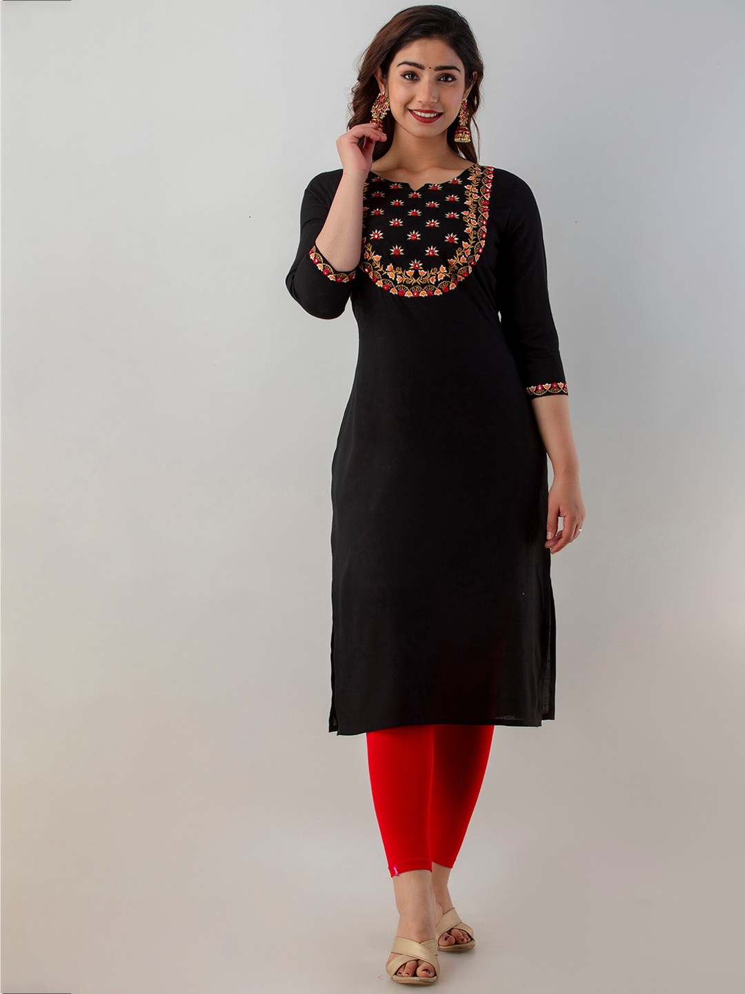 

Charu Women Black Floral Yoke Design Flared Sleeves Kurta