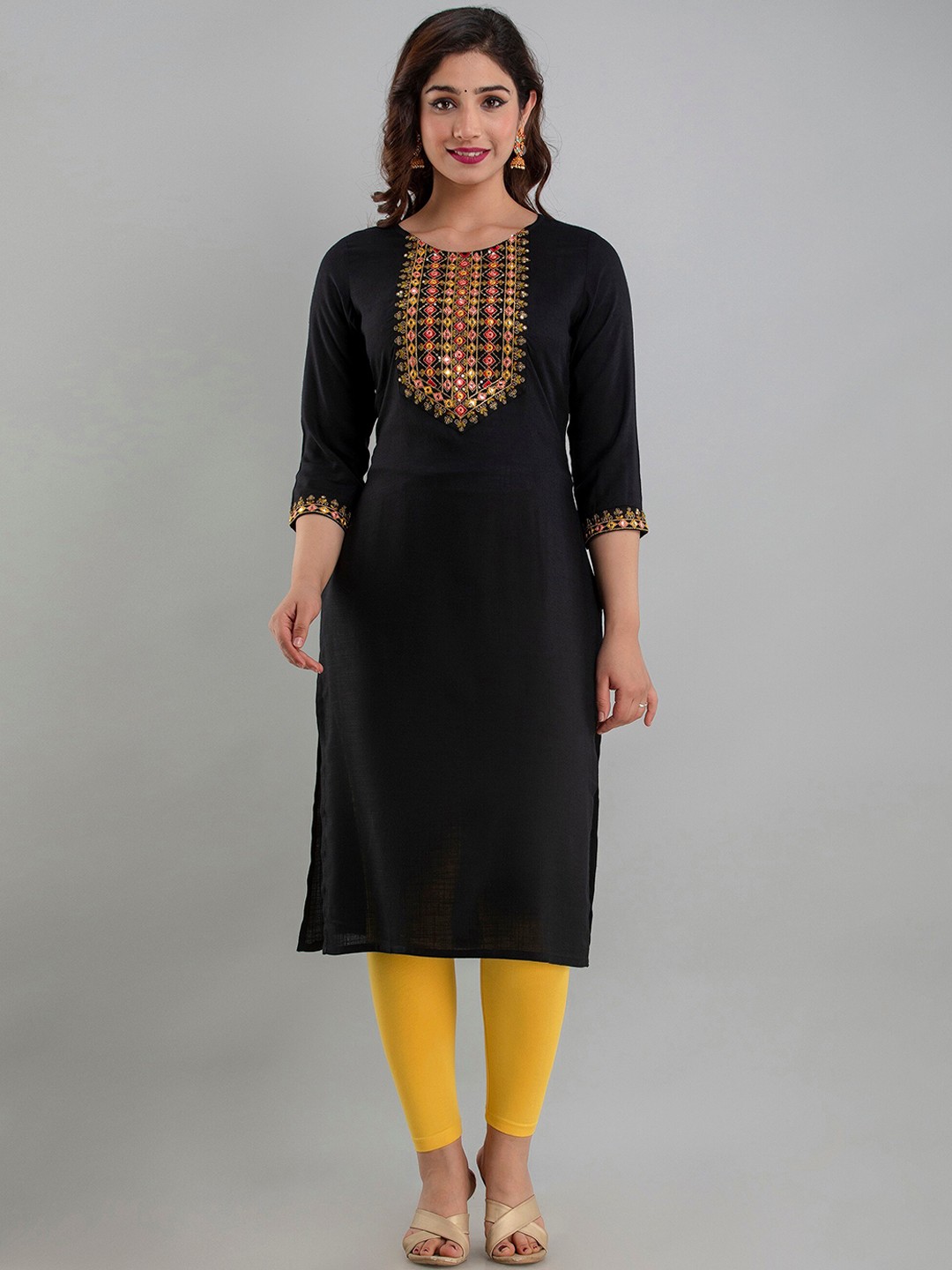 

Charu Women Black Yoke Design Thread Work Kurta