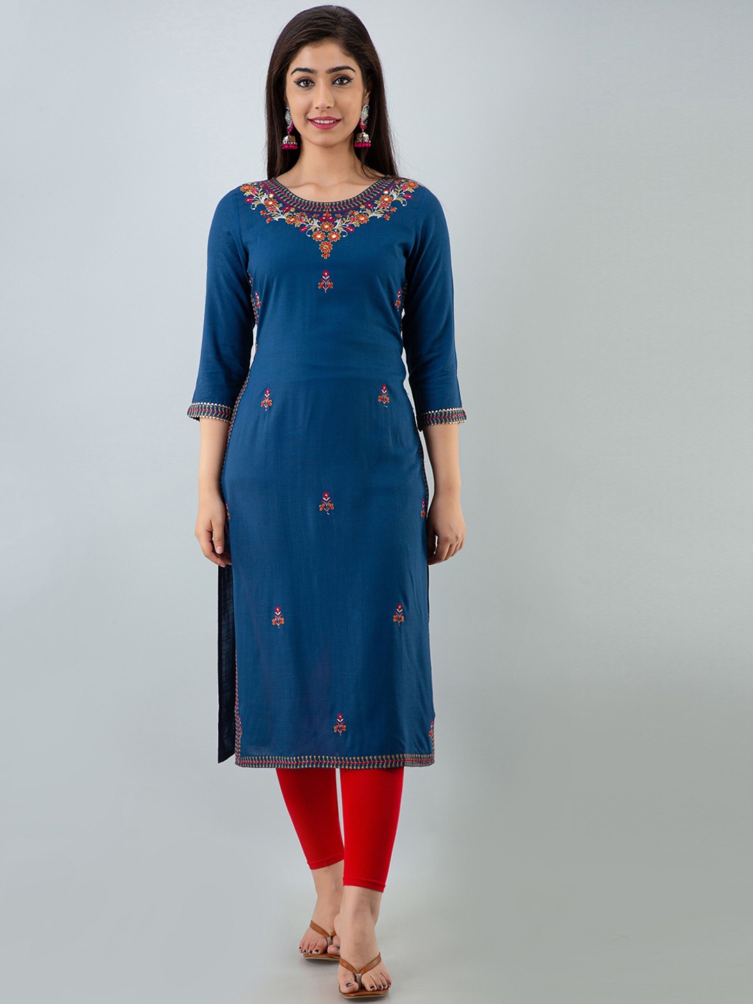 

Charu Women Teal Embroidered Straight Kurta