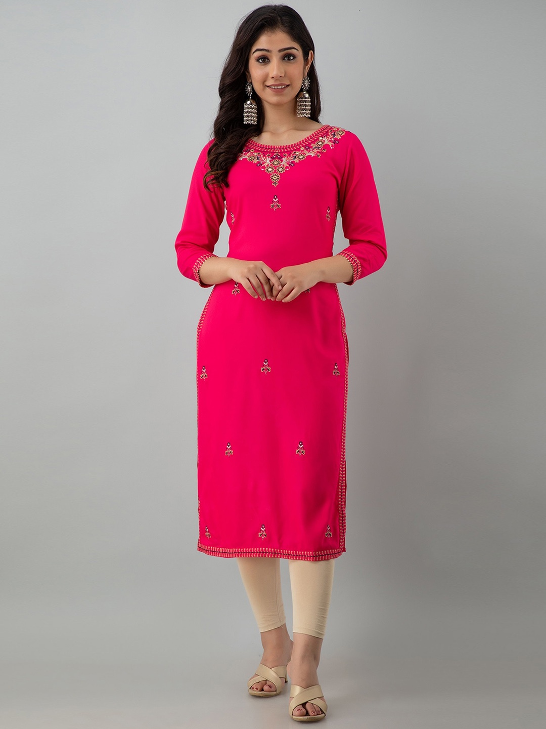 

Charu Women Pink Ethnic Motifs Embroidered Kurta