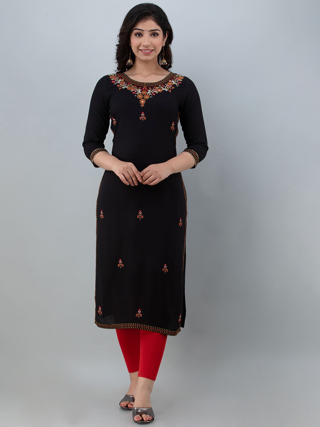 

Charu Women Black Ethnic Motifs Embroidered Kurta