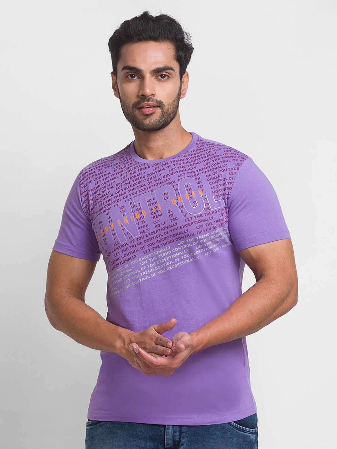 

Globus Men Lavender & cornflower blue Printed T-shirt
