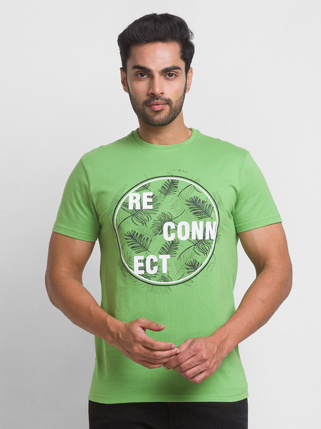 

Globus Men Green Printed Cotton T-shirt