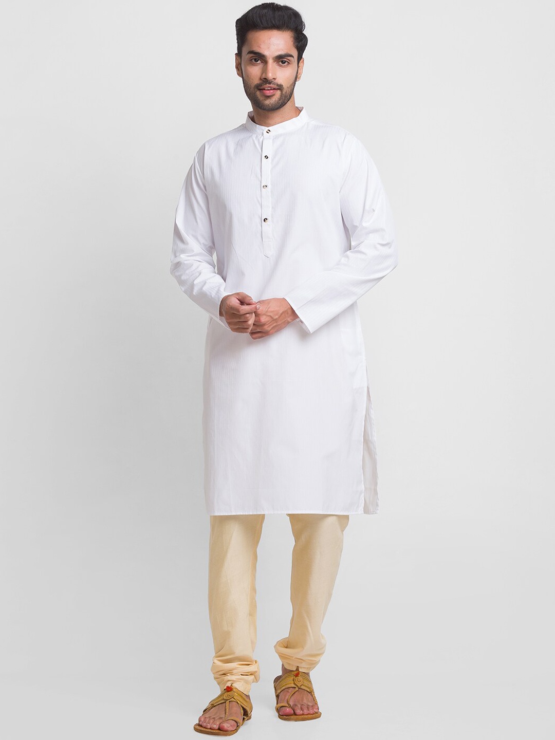 

Globus Men White Flared Sleeves Thread Work Kurta
