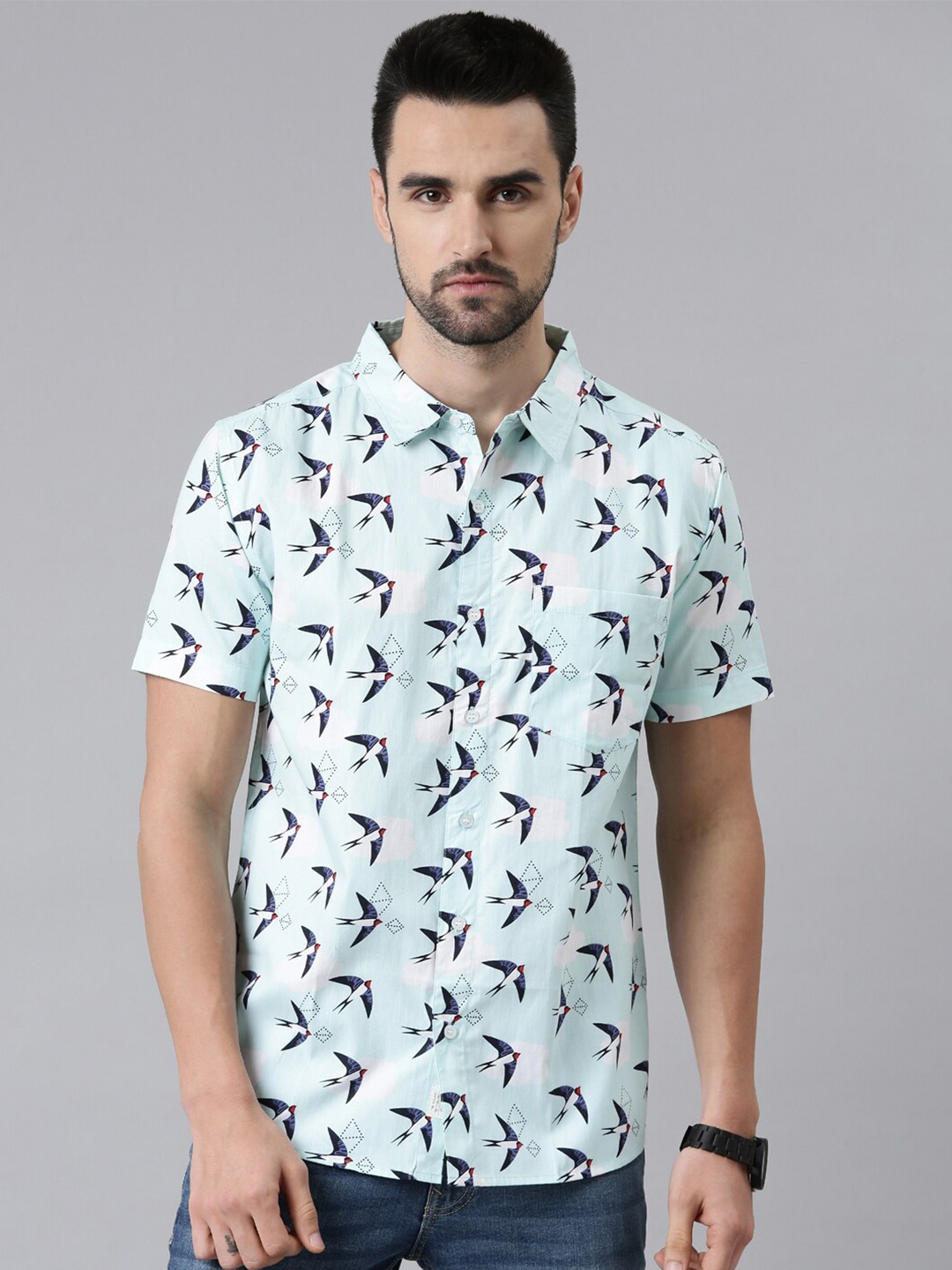 

Joven Men Sea Green Comfort Slim Fit Printed Casual Shirt