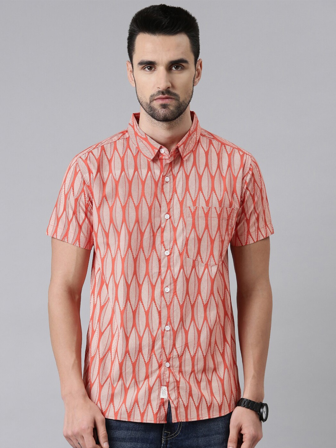 

Joven Men Rust Comfort Slim Fit Printed Casual Shirt