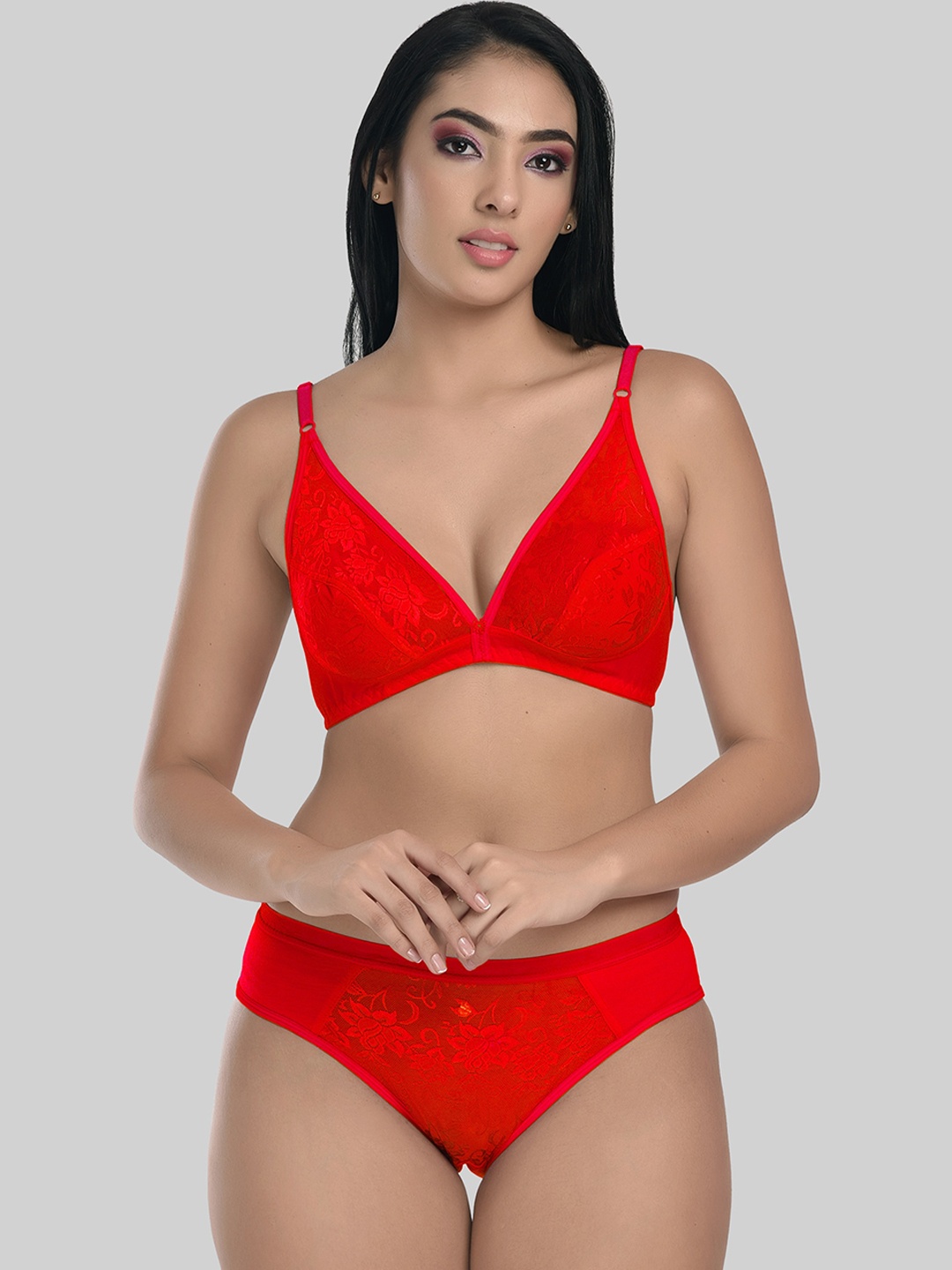 

StyFun Women Red Self-Design Lingerie Set