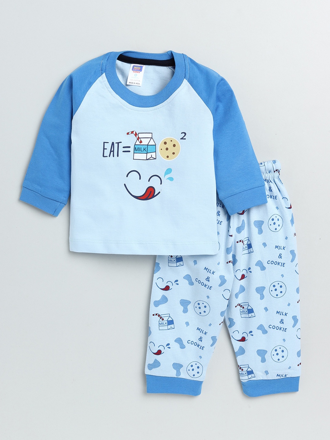 

Nottie Planet Kids-Boys Blue & White Printed T-shirt with Pyjamas