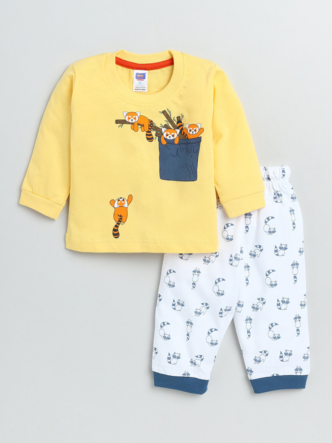 

Nottie Planet Kids-Boys Yellow & Navy Blue Printed T-shirt with Pyjamas