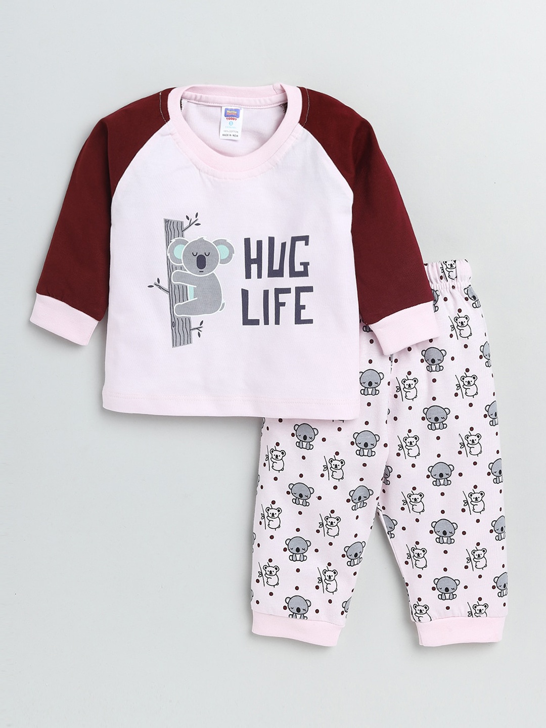 

Nottie Planet Boys Pink & Maroon Printed T-shirt with Pyjamas