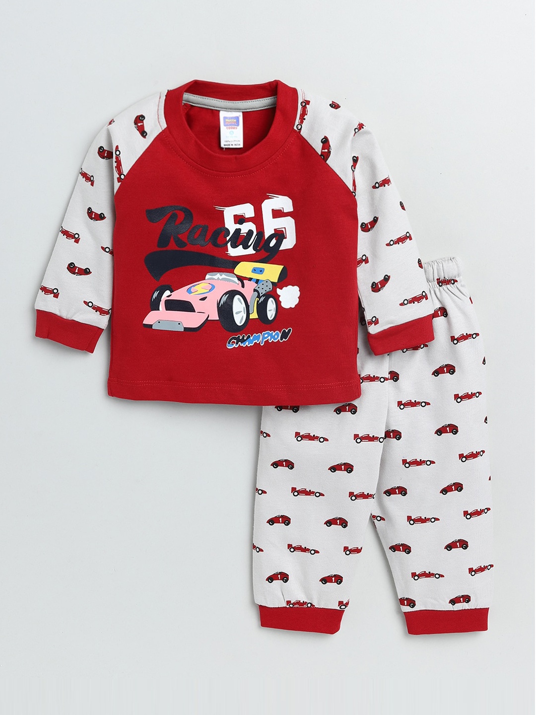 

Nottie Planet Boys Maroon & White Printed Pure Cotton T-shirt with Trousers