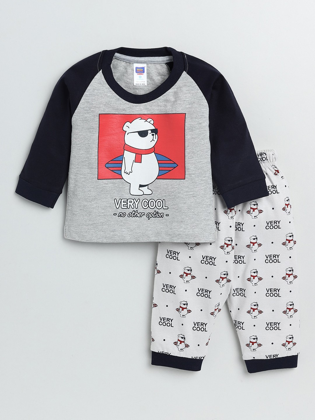 

Nottie Planet Boys Grey & Black Printed T-shirt with Pyjamas