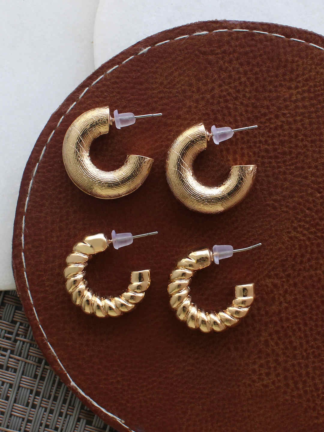 

Runway Ritual Gold-Toned Set of 2 Contemporary Half Hoop Earrings