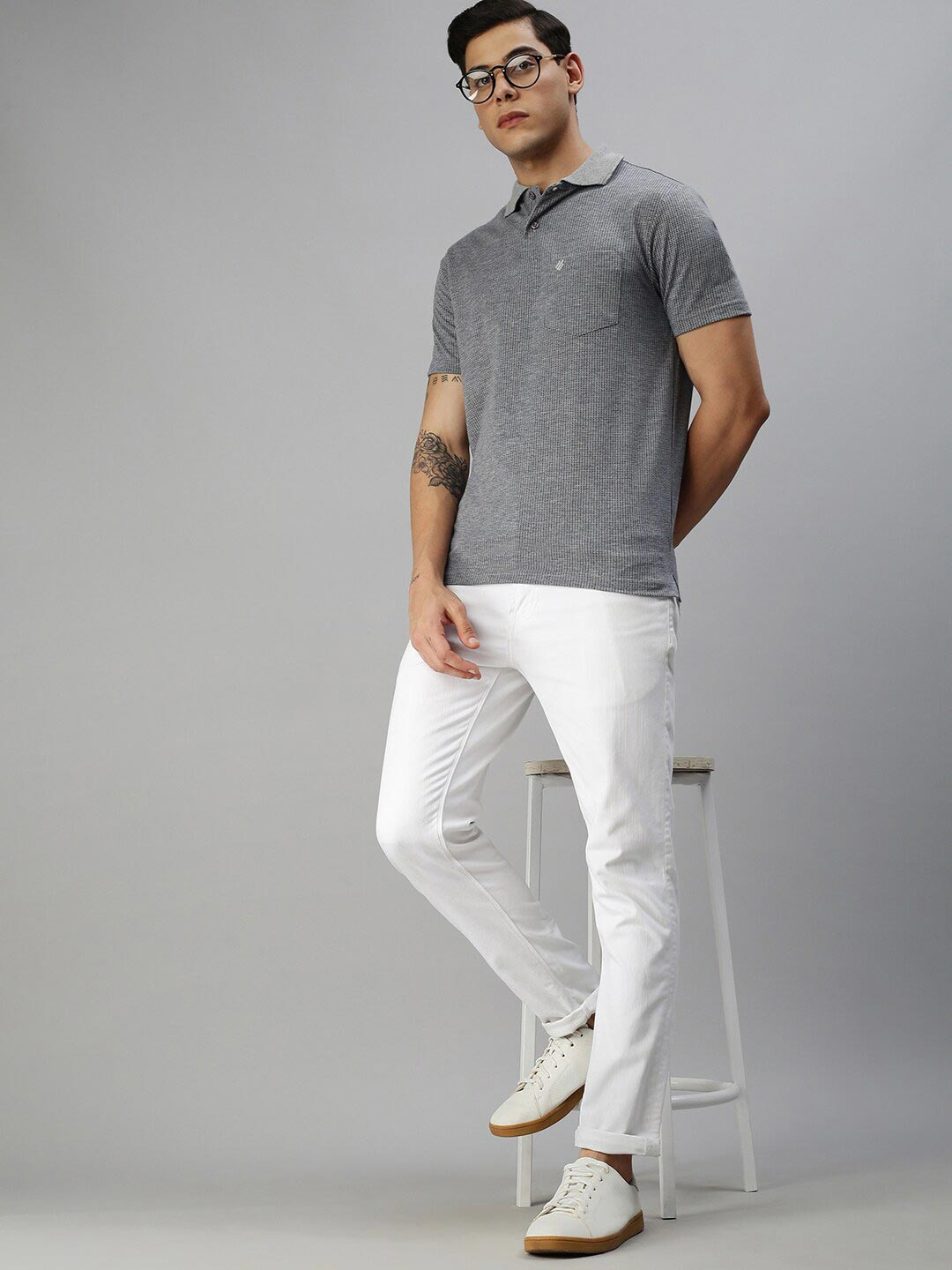 

ONN Men Grey Melange Polo Collar T-shirt