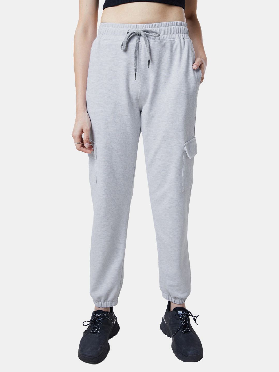 

The Souled Store Women Grey Solid Track Pants, Grey melange