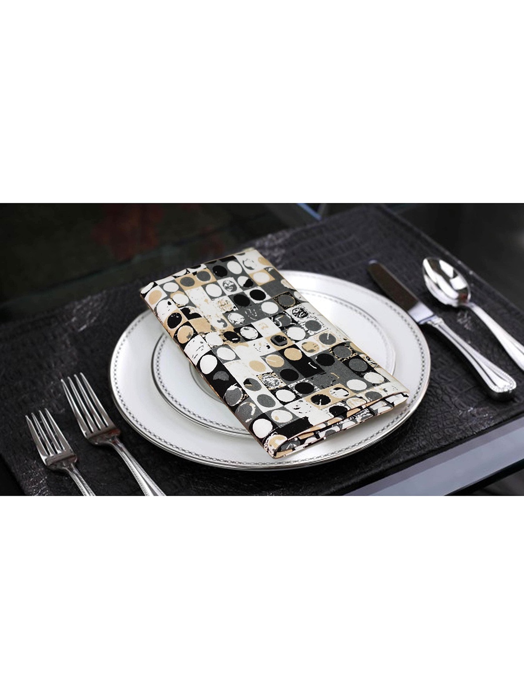 

Lushomes Pack of 6 Black & Grey Printed Cotton Table Napkins