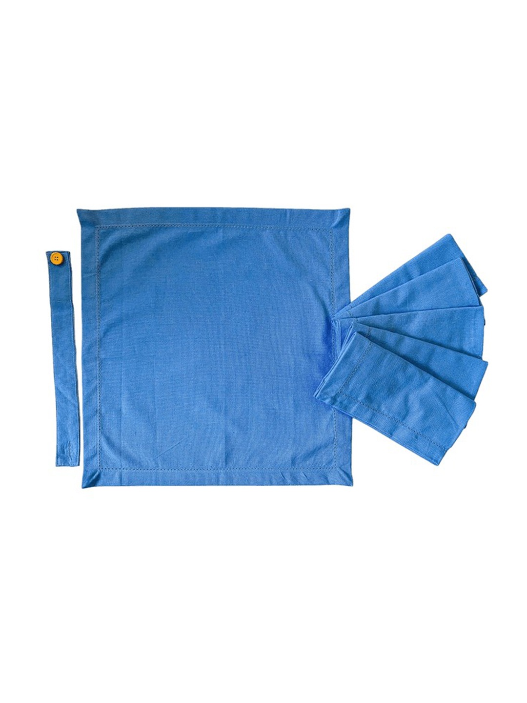 

Lushomes Pack Of 6 Blue Solid Cotton Table Napkins