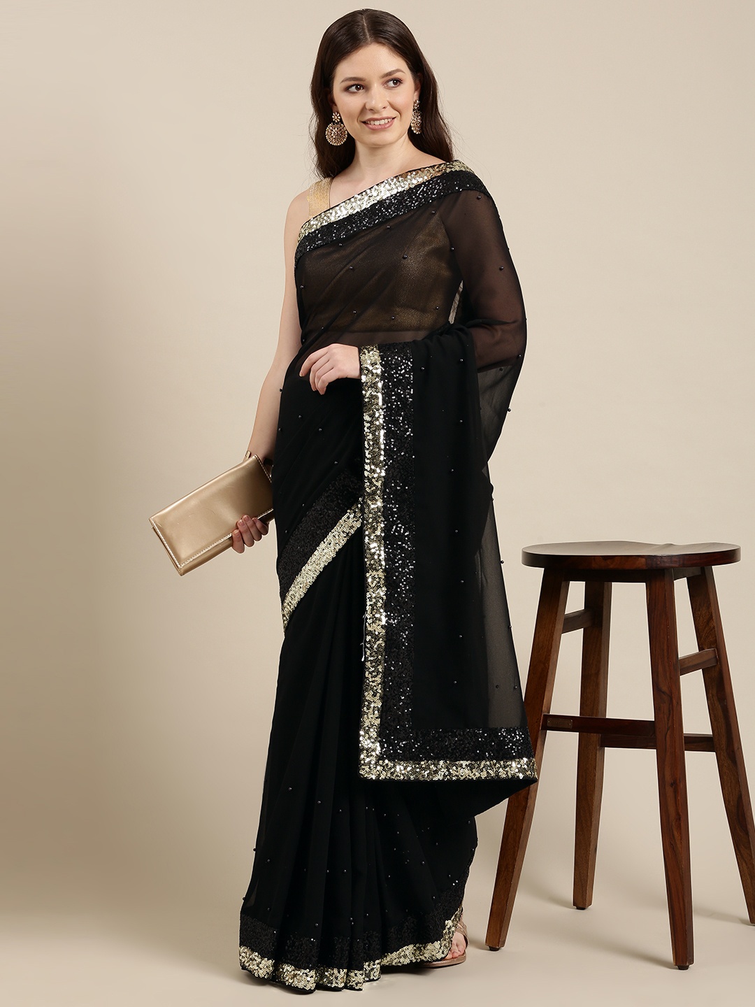 

Sugathari Black Embellished Sequinned Saree