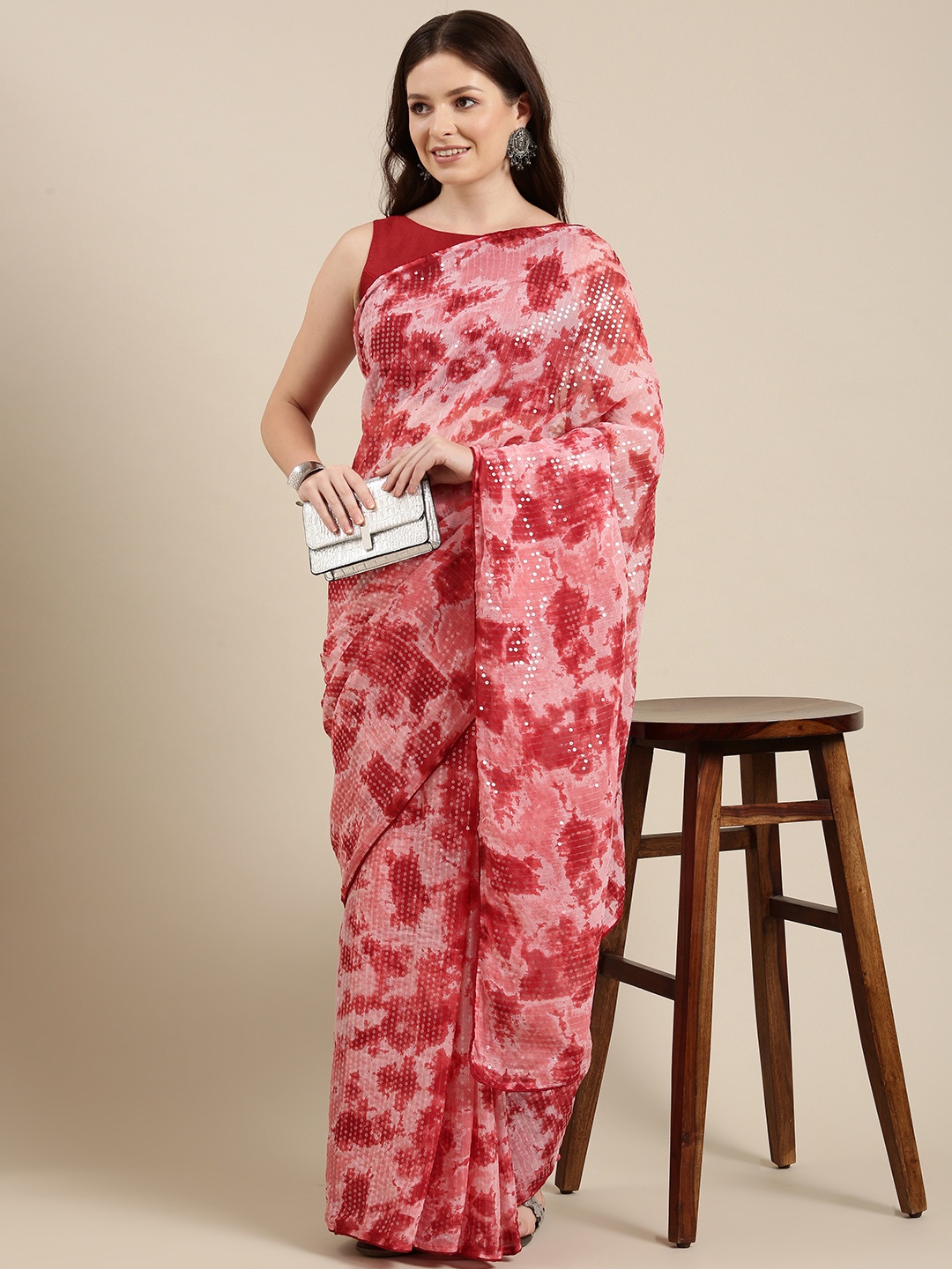 

Sugathari Maroon Sequinned Saree