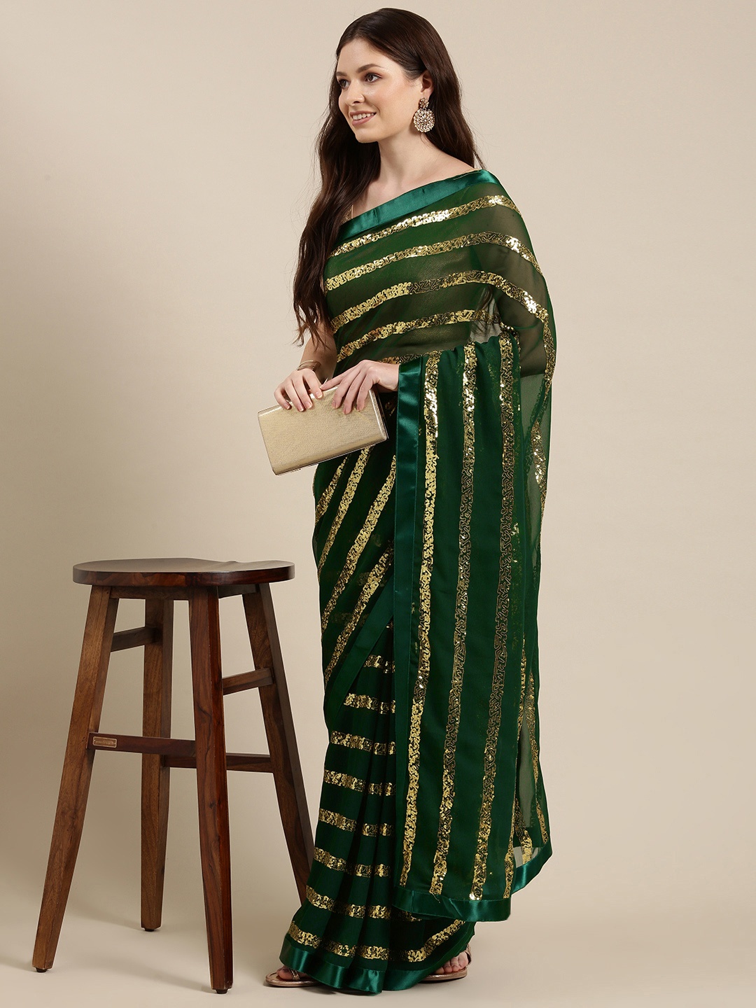 

Sugathari Green Embellished Sequinned Saree