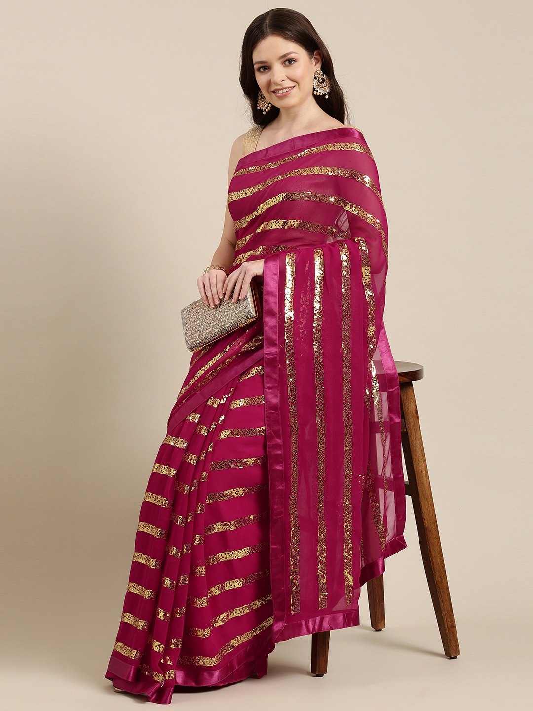 

Sugathari Pink Embellished Sequinned Saree