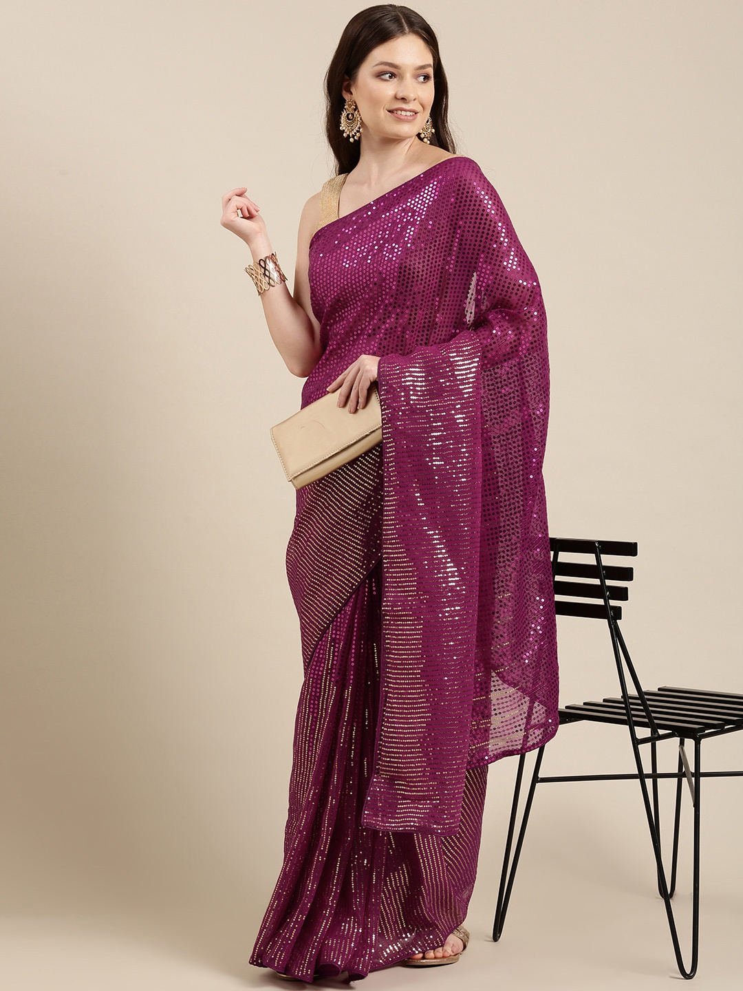 

Sugathari Magenta Embellished Sequinned Saree