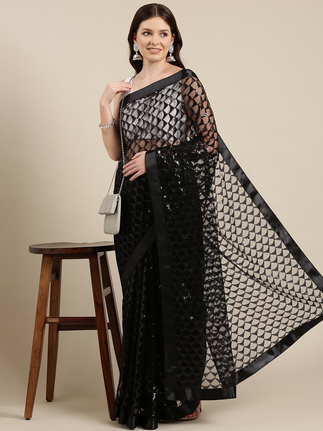 

Sugathari Black Embellished Sequinned Saree