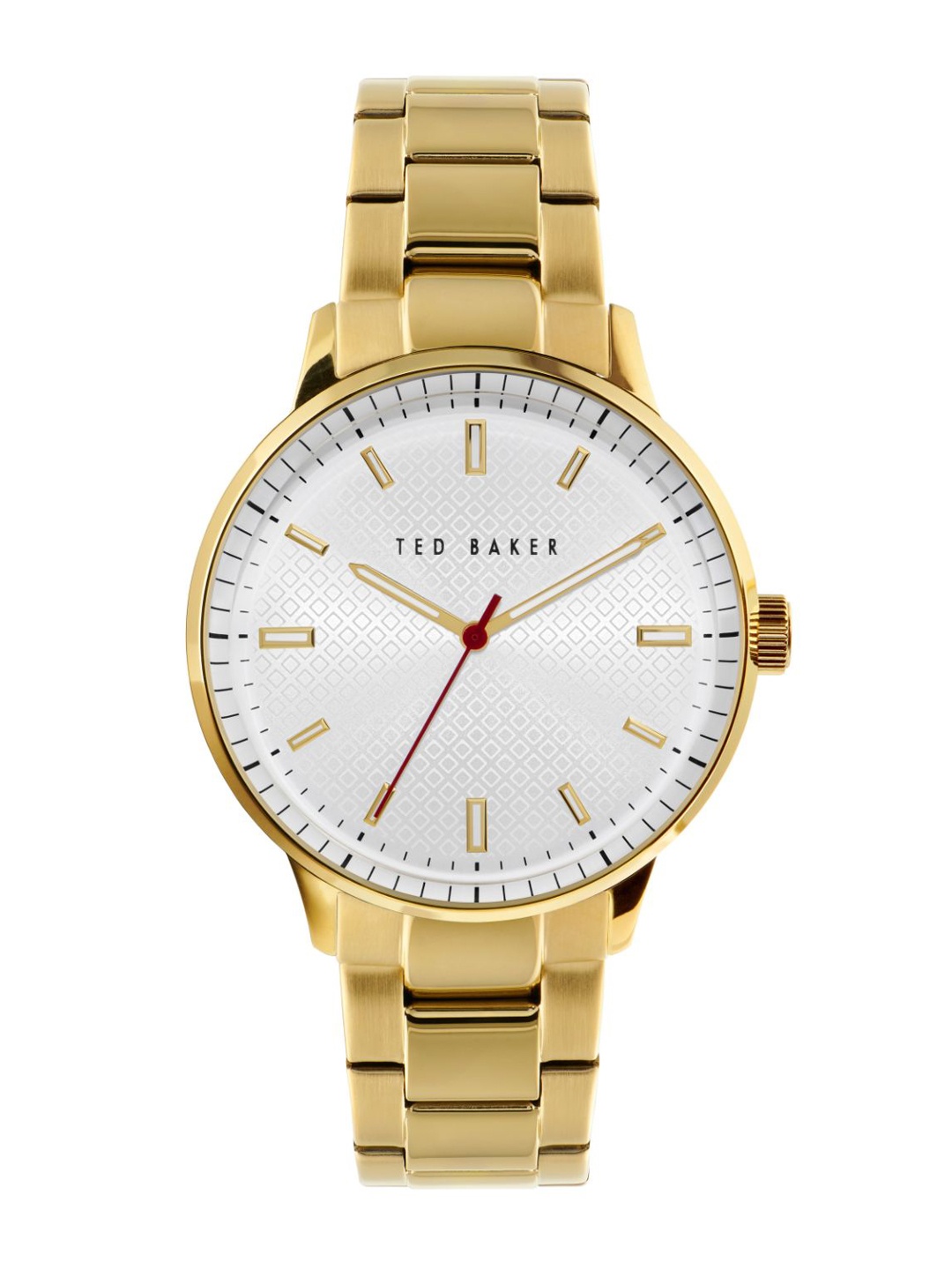 

Ted Baker Men Silver-Toned Patterned Dial & Gold Toned Stainless Steel Bracelet Style Straps Analogue Watch